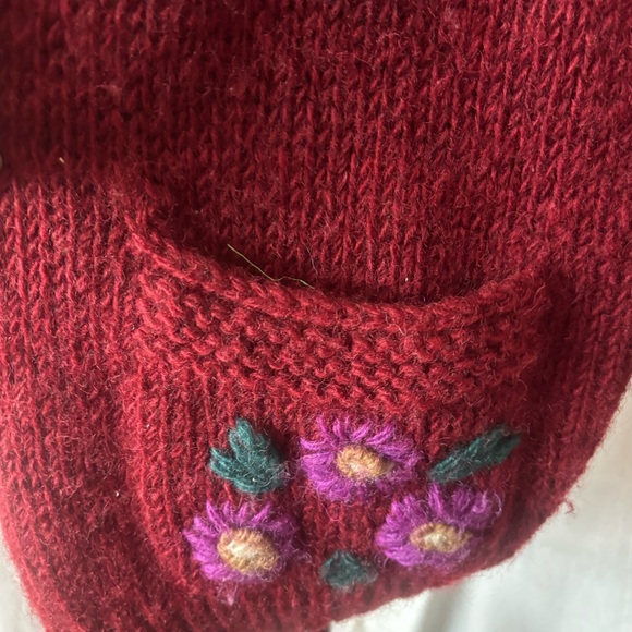 Vintage Ethnik Creations Chunky Knit Cardigan Red Fuchsia Green Floral Sz L - Picture 4 of 6